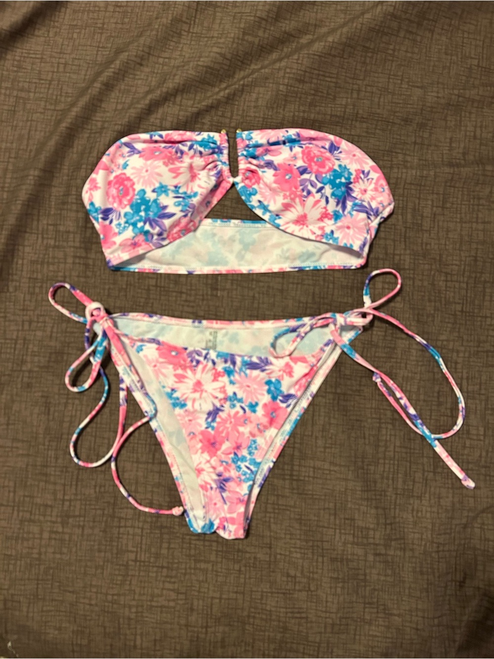 Pink & Blue Floral Bandeau Bikini Top